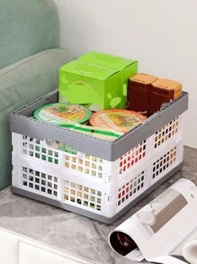 1 件带手柄的可折叠收纳篮，可折叠衣物收纳篮，家庭、汽车、储物容器，大容量可折叠储物盒，塑料家用储物箱，适合高中生存放书籍、零食和玩具