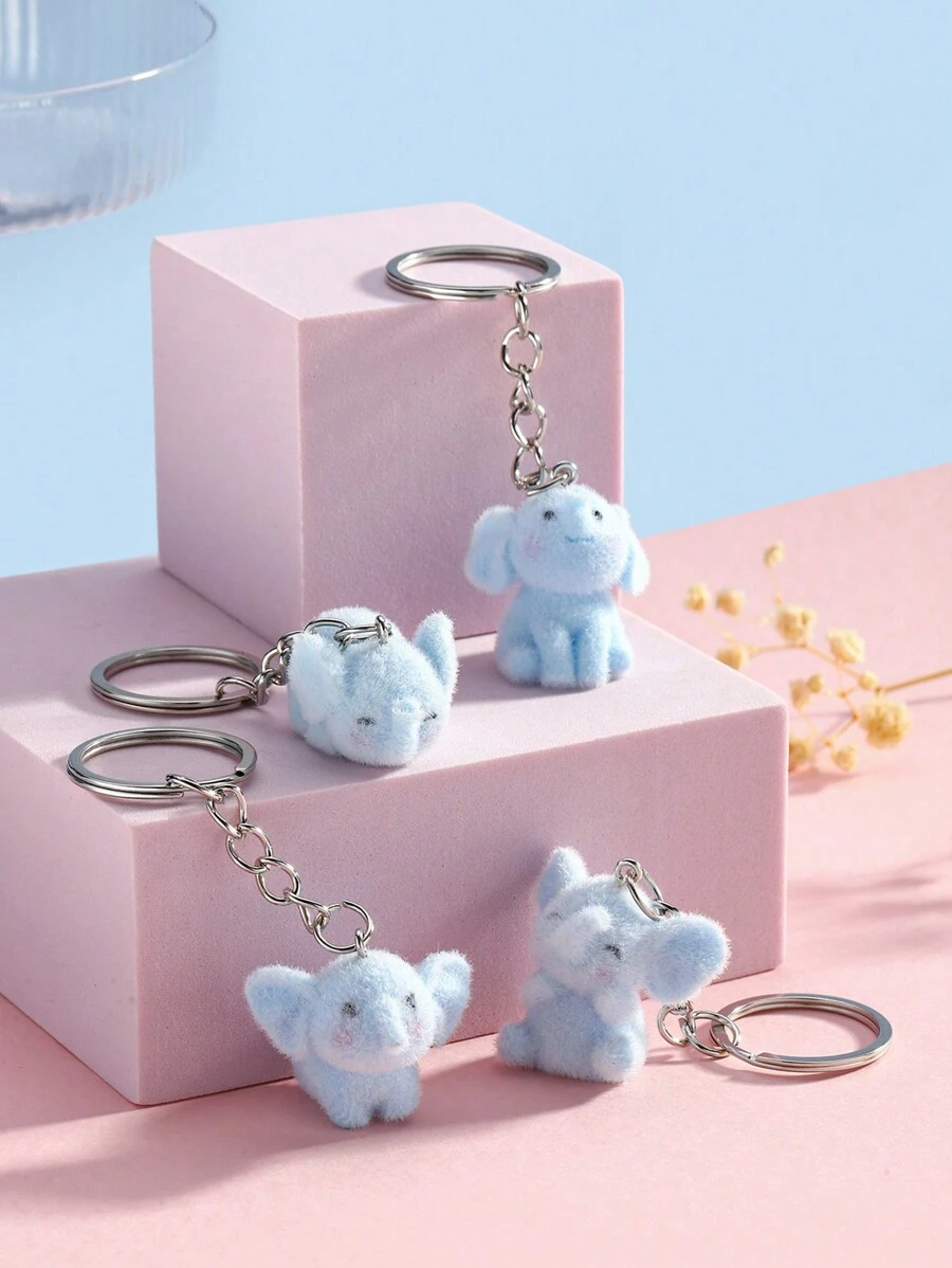 Chaveiro Fofo de Elefante Azul 3D Aveludado, Lindo Casal de Animais Ornamentais de Desenho Animado Pingente para Bolsa/Telefone/Chave, Acessórios de Carro Presentes de Festa, Cordões de Identificação Escolares com Suporte, Encantos de Acessórios de Bolsa de Carro - Multicolorido - Visão 1