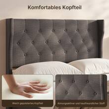 Asofer Giroletto da 140 x 200 cm, moderno giroletto imbottito con testiera con poltrona a orecchioni con bottoni, giroletto con piattaforma e doghe in legno massiccio, contenitore sotto il letto, facile montaggio, Idee per San Valentino