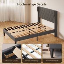 Asofer Giroletto da 140 x 200 cm, moderno giroletto imbottito con testiera con poltrona a orecchioni con bottoni, giroletto con piattaforma e doghe in legno massiccio, contenitore sotto il letto, facile montaggio, Idee per San Valentino