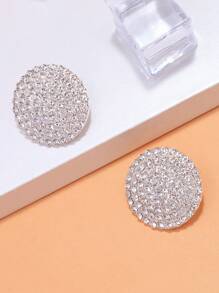 水鑽圓形耳釘 - 銀色 - 查看 2