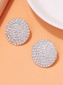 水鑽圓形耳釘 - 銀色 - 查看 3