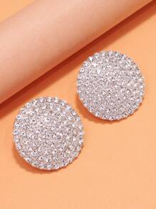 水鑽圓形耳釘 - 銀色 - 查看 4