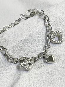 1 件链环心形吊坠 CCB 手链，适合日常佩戴情人节、妈妈、母亲、母亲节、礼物 - 銀色 - 查看 4
