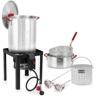 Turkey Fryer, Turkey Deep Fryer Kit 30QT & 10QT Fryers, Seafood Boil Pot With 55,000BTU Propane Stove, Aluminum Deep Fryer & Seafood Boiler Steamer W/Baskets, Turkey Rack, Crab Crawfish Boiler