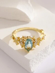 1 件女士个性化奢华嵌入式绿色合成方晶锆石永恒结婚戒指 - 铜材质时尚豪华成人珠宝 - 求婚 - 订婚 - 周年纪念礼物 - 母亲节礼物 - 派对活动 - 金色 - 查看 6