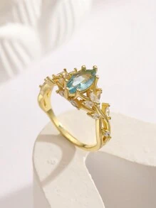 1 件女士个性化奢华嵌入式绿色合成方晶锆石永恒结婚戒指 - 铜材质时尚豪华成人珠宝 - 求婚 - 订婚 - 周年纪念礼物 - 母亲节礼物 - 派对活动 - 金色 - 查看 7