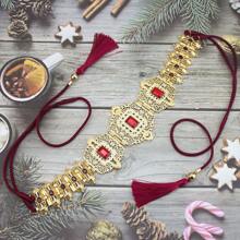 1 chiếc thắt lưng Caftan Maroc màu vàng kim loại Ả Rập dành cho cô dâu, dây thắt lưng pha lê có thể điều chỉnh độ dài dành cho phụ nữ, trang sức cơ thể mùa hè, mùa thu, mùa đông, Halloween - Thắt lưng Ma-rốc cổ điển - Xem 6