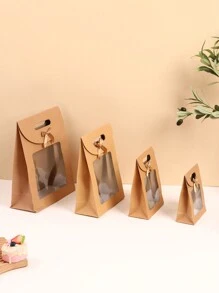 5 件透明自立式礼品袋，带翻盖，有粉色、白色、黑色、蓝色和棕色可选，纯色蝴蝶结手柄礼品袋，适用于糖果、派对、生日、节日情人节