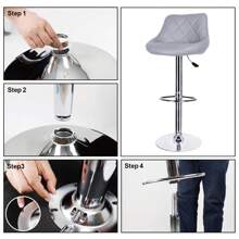 Bar Stool Set Of 2 Kitchen Bar Stools With Backs, PU Leather,Adjustable Swivel Gas Lift,Chrome Footrest And Base Bar Chairs Dining Stools, Breakfast Bar/Counter/Kitchen Home Furniture - Grey - View 5