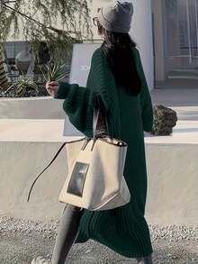 Plus Size Solid Color Casual Cardigan Sweater, Minimalist Style For Everyday Wear - Dark Green - View 2