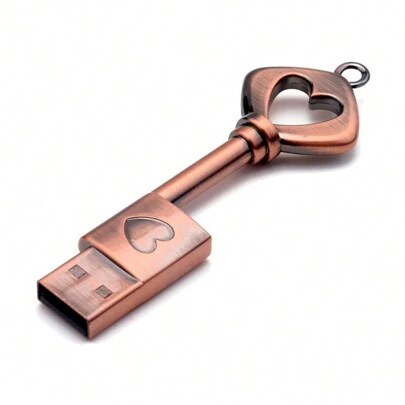 Unidad flash USB Biyetimi de 128GB con forma de corazón de cobre, unidad de memoria externa retro de metal de 64GB, regalo creativo de 32GB