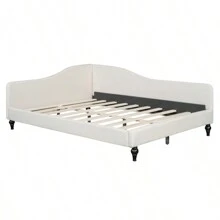 Full Size L-Shaped Linen Daybed With Solid Wood Legs Beige OLD SKU: SF000146AAA