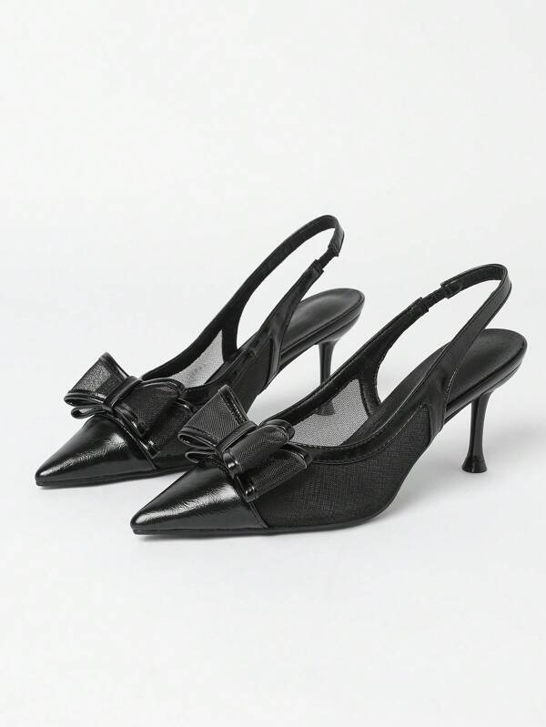 Sexy Pointed Toe Banquet Mesh Bowknot Slim High Heel Strap Sandals Valentines