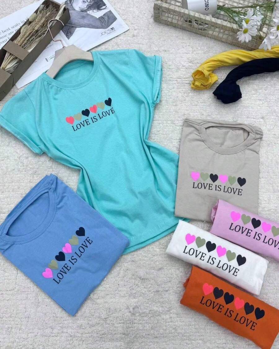 Kit 3 Simple Women's T-Shirt Printed Hearts And Love - 彩色 - 查看 1