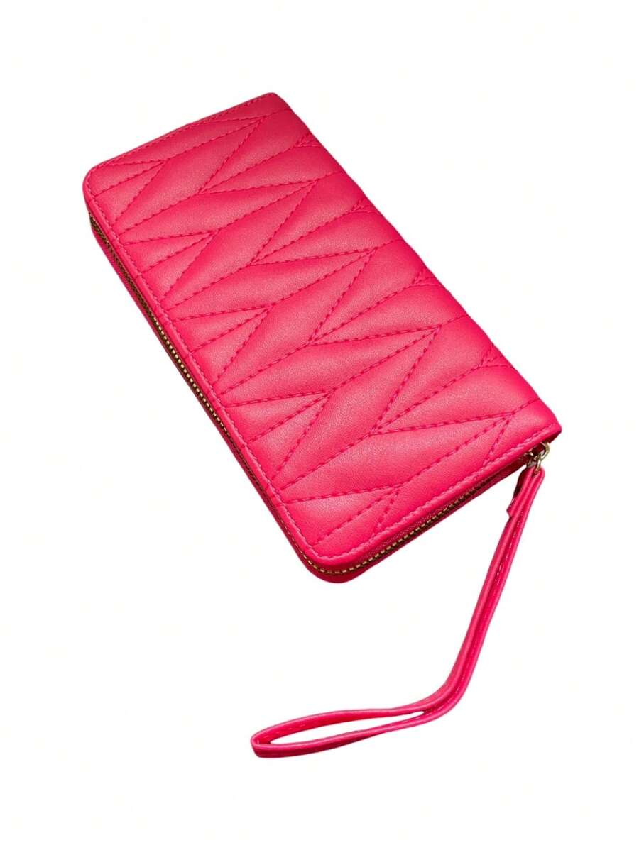 Women's Wallet With Zipper And Hand Strap - 玫紅色 - 查看 1