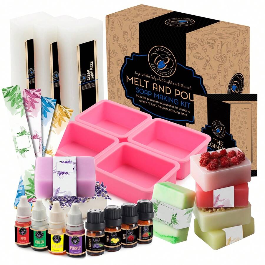 CraftZee Soap Making Kit - Soap Making Supplies With Glycerin Soap Base, Silicone Molds, Fragrance Oils & More Melt And Pour Soap DIY Craft Kits