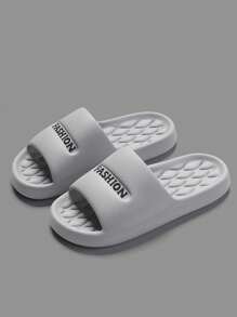 Dép xỏ ngón đế dày mềm mại thoải mái màu trơn mũi tròn in chữ mới với chất liệu EVA, có đệm, chống trượt, chống mùi, thích hợp mặc ngoài trời & trong nhà, phong cách cặp đôi, mùa hè - Xám - Xem 2