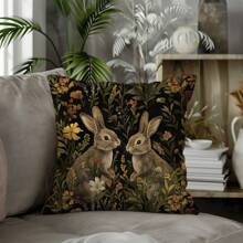 1pc Vintage Floral Rabbit Design Throw Pillow Case, Single-Sided Soft Peach Velvet Fabric, 45*45CM/50*50CM Cushion Cover Suitable For Home Decor, Party Decoration, Decorative Pillow Gift - Multicolor - View 10