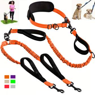 New Reflective 2-In-1 Pet Leash, 360-Degree Rotation Tangle-Free, Outdoor Sports Running Dog Leash, Hands-Free, Thick Foam Handle, Anti-Pull Pet Leash With Elasticity And Retractability, Multiple Colors Available