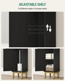 HEXCELEN 柱柜浴室柱柜节省空间的马桶旁柜，带可调节搁板，易于组装 20*20*83 厘米浴室配件 - 黑色 - 查看 6