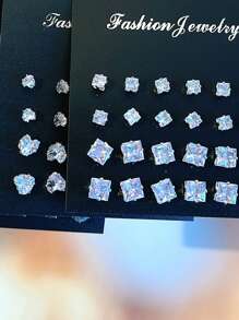 12-101 Pairs Minimalist Cubic Zirconia Geometric Stud Earrings Set, Suitable For Men And Unisex Daily Wear, Versatile For Birthday, Party, Christmas, Valentine's Day Gifts - Multicolor - View 11