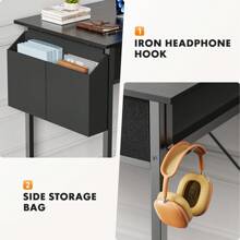 Sweetcrispy Computer Desk Small Home Office Bedroom Writing Study PC Table With Storage Space Fabric Side Bag Headphone Hook Metal Frame Adjustable Feet Modern Simple Style