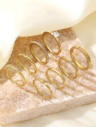 6/8 Mode Enkel Rostfritt Stål Med Diamanter Glansigt Damring Set För Män Och Kvinnor Vardagskläder Semester Dejting Present Smycken Alla Hjärtans Dag Ring