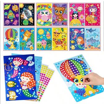 10 Sheet/Set DIY Colorful Sticker Kid Early Education Toys Cute Cartoon Princess Animal Paint By Star Heart Dot Sticker Girls Boys Puzzle Gifts