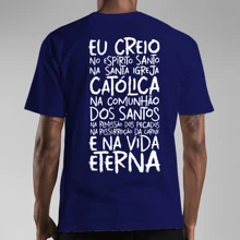 T-Shirt Catholic Shirt Printed Prayer Creed Back - 藏蓝色 - 查看 1