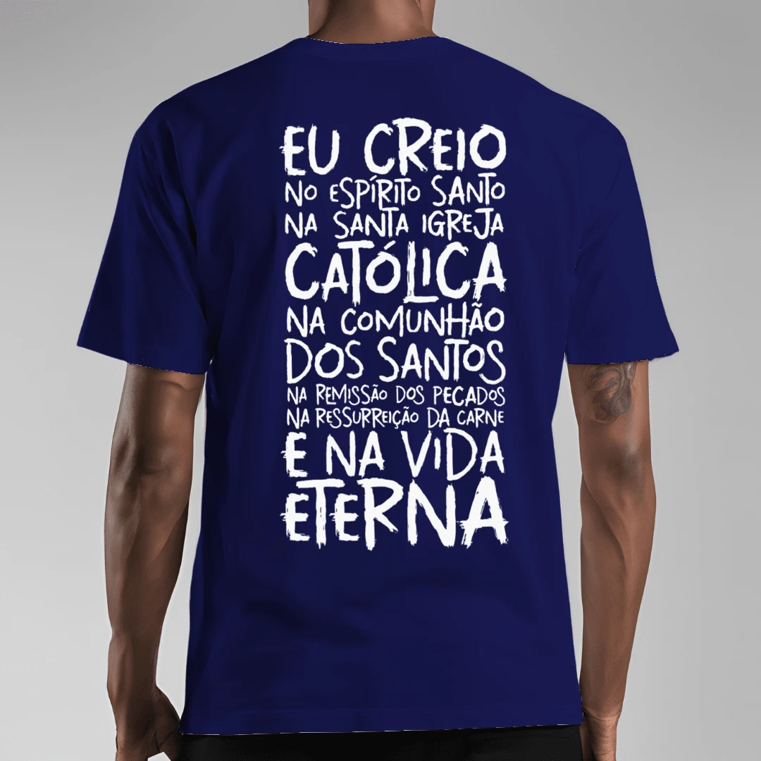 T-Shirt Catholic Shirt Printed Prayer Creed Back - 藏蓝色 - 查看 1