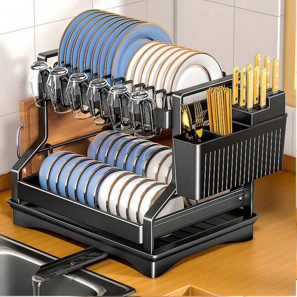 Plate Rack, Kitchen Tableware Draining Rack, Chopstick & Cup Holder