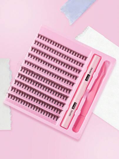 200pcs/Pack Professional DIY False Eyelashes Extension Kit, 8-16mm D Curl Lashes With Adhesive, Applicator Tool And Sealer, Natural Looking Fake Lashes, Comfortable And Reusable, Great Gift For Women Lash Clusters Kit, Lashes, Eyelashes, Fake Lashes