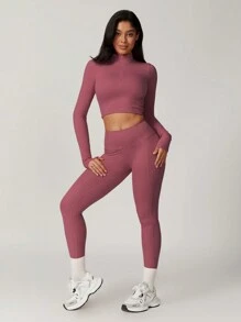 MASKERT 女士运动裤、瑜伽裤、休闲裤、健身裤、跑步裤、高弹运动裤、舒适亲肤紧身裤 - 藕粉色 - 查看 9