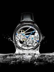 AlLANG Eilang Men's Leather Band Waterproof Hollow Transparent Bottom Tourbillon Automatic Mechanical Watch, Casual Business Fashion Luxury Wristwatch