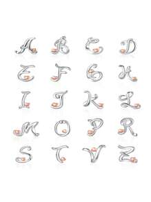 1 对 S925 纯银字母 A-Z 粉色心形耳环，适合女士，适合送给妈妈、姐妹、女朋友、圣诞礼物