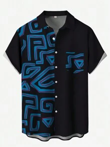 Men's African Print Button-Up Vacation Casual Outdoor Shirt, African Udan Rose Star Moon Palace Lantern 3D Digital Graphic Pattern, Short Sleeve Holiday Leisure Camp Shirt