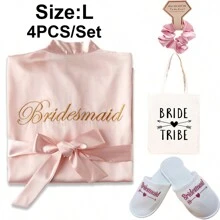 Bộ 4 món quà tặng tiệc độc thân Áo choàng cô dâu kèm dép cô dâu và túi vải tote cô dâu Áo choàng bằng vải satin cho ngày cưới Dép cô dâu Túi đựng đồ trang điểm đeo vai cho tiệc độc thân Quà tặng, - Nhiều màu - Xem 14