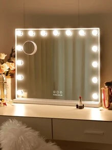 FENCHILIN Large LED Lighted Makeup Mirror With USB Charging Port, 15 Dimmers, 3 Light Modes Makeup Mirror With Lights, Wall Mounted Table Mirror With Dual Use For Bedroom White 58x48cm - trắng - Xem 1