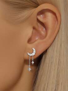 EleRunis 1件925纯银星月耳钉，优雅饰品，适合日常佩戴、婚礼、派对、订婚、周年纪念、情人节等场合。 - 銀色 - 查看 3