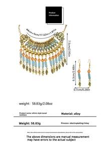 3-teiliges Set mit bohemianischem mehrschichtigem Strass-Anhänger, Halskette und Ohrringschmuck