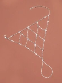 1 Stück Fingerkettenring mit Netz-Design und Strasssteinen, exquisiter hochwertige Sommerschmuck für die Handrücken-Seite