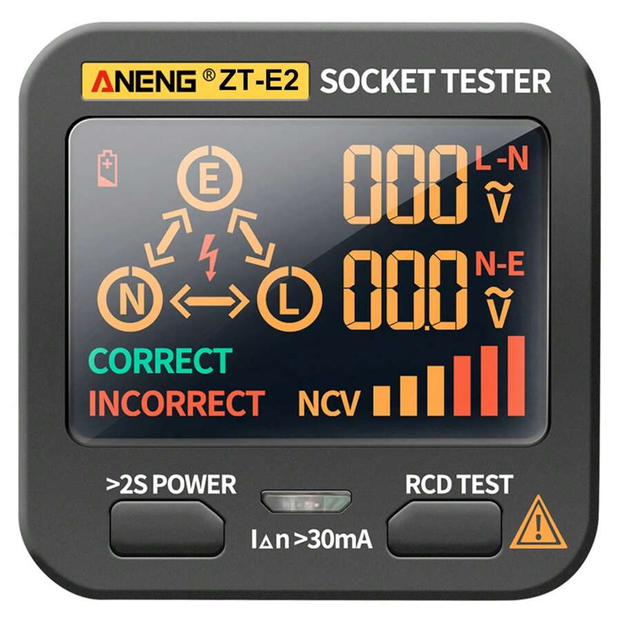 LCD Socket Tester 3 Results Display, Integrated Voltage Detector, RCD Receptacle Outlet Tester Circuit Analyzer UK Wall Plug Leakage Tester Electricity Line Fault Checke - Black - View 1