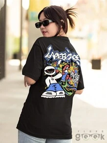 T-Shirt Premium Cotton Streetwear Shirt Printed Oversized Anime Design Ref 1481 FLUXOGEEK - 黑色 - 查看 7