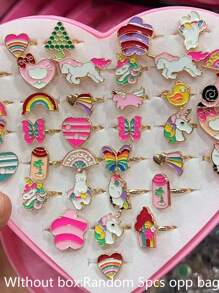 (Without Box) 5pcs/Lot Fashion Silver/Gold Girls Alloy Finger Ring Child Jewelry Gift Adjustable Rings Random Send