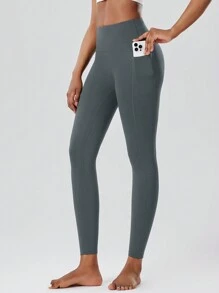 ROYALS MATTINI Women's Sports Leggings, Black Yoga Pants With Pockets, Solid Color Spring/Summer Yoga Tights For Indoor Fitness, Outdoor Running Cycling, High Waist Slimming Tummy Control Squat-Proof Yoga Leggings, Dance Training Bottoms