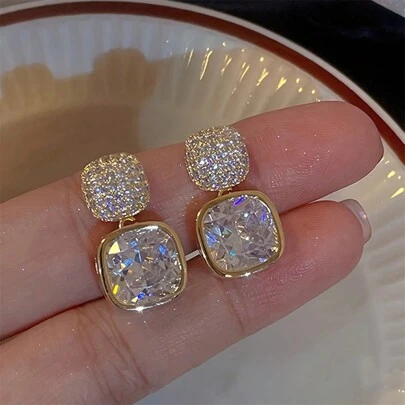 1对新娘耳环，精致奢华水钻吊坠耳环，闪亮优雅复古风格锌合金耳环，镶嵌璀璨水晶，时尚百搭，适合特殊场合和日常佩戴，情人节配饰