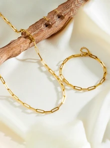 Stainless Steel Waterproof & Fade-Resistant Simple Gold Cross Chain Necklace And Bracelet Set, Suitable For Women's Daily Wear