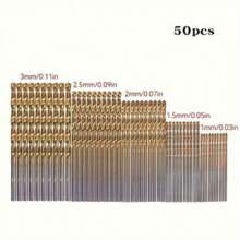 50PCS Straight Shank Twisted Drill Bit, High Speed Steel Titanium Plated Hole Drill Set
