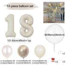 53/16件套数字气球拱门套装,包含红色和象牙色数字气球、泡泡气球、心形贴纸、白色、珍珠白和香槟金乳胶气球,适用于婚礼、生日、新娘送礼会、派对、周年纪念日、可重复使用的气球花环、个性化气球、节日装饰、优雅派对装饰、圣诞派对装饰 - 彩色 - 查看 17